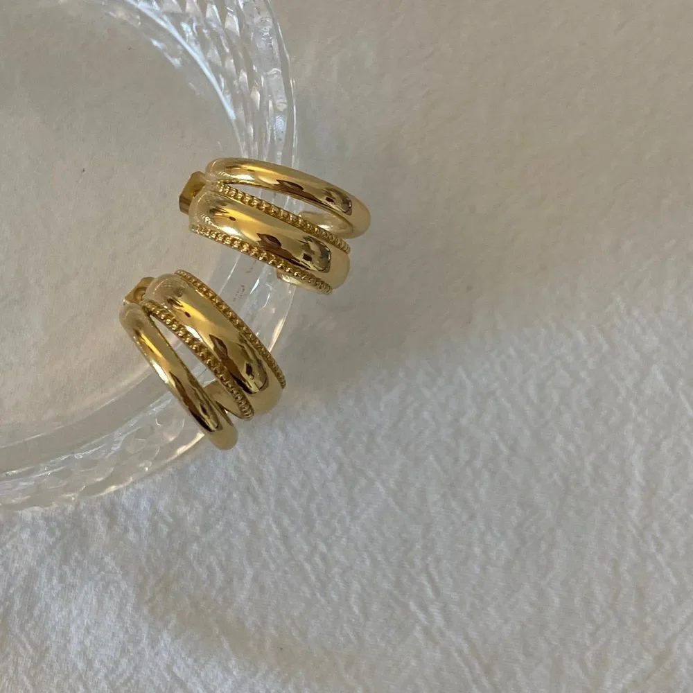 18K Gold Plated Double Hoop Beaded Milgrain Earrings
